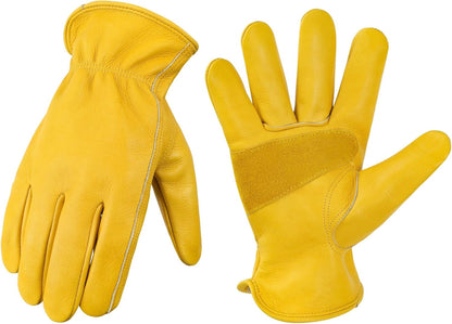 Leather Work Gloves for Men & Women, Reinforced Durable Gardening Gloves,Cowhide Work