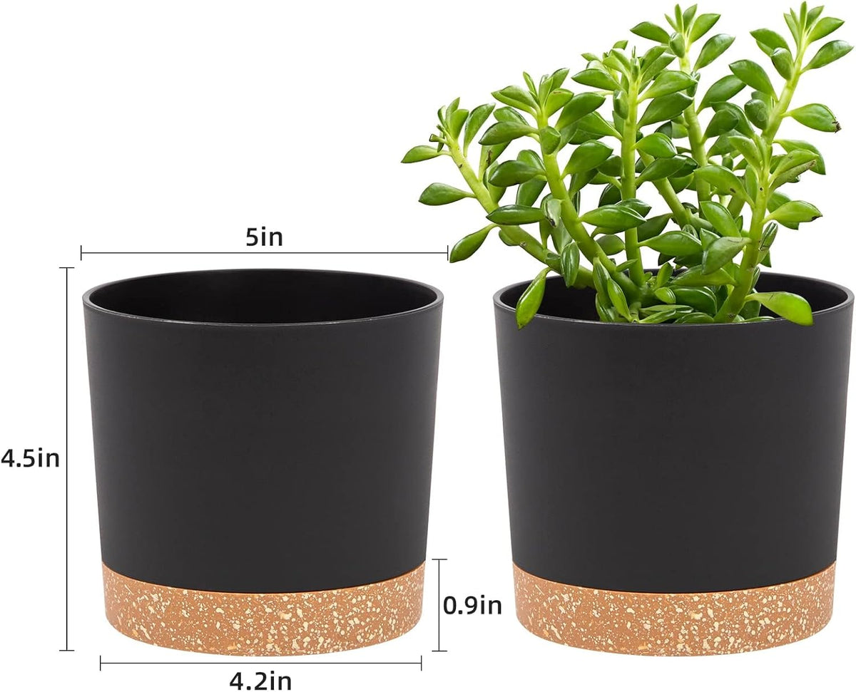 QCQHDU 5 inch Plant Pot, 2 Pack Planters for Indoor Plants with Drainage Holes & Saucer, Outdoor