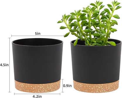 QCQHDU 5 inch Plant Pot, 2 Pack Planters for Indoor Plants with Drainage Holes & Saucer, Outdoor