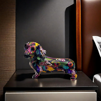 FUNSXBUG Colorful Dachshund Dog Statue Art Figurines Sculpture Collectibles Home Office Desktop