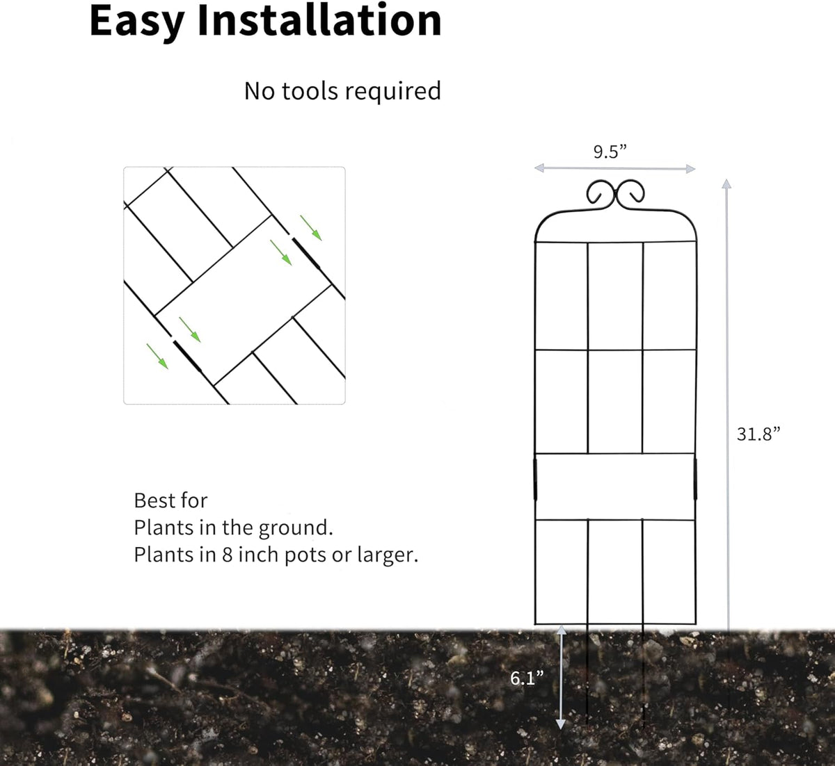 4 Pack 31'' Plant Trellis for Climbing Plants Indoor & Outdoor, Metal Trellis for Potted Plants
