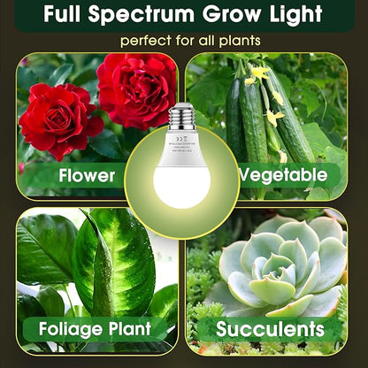 LED Grow Light Bulb A19 - Full Spectrum E26 Base, 11W (100W Equivalent) for Indoor Plants, Flowers