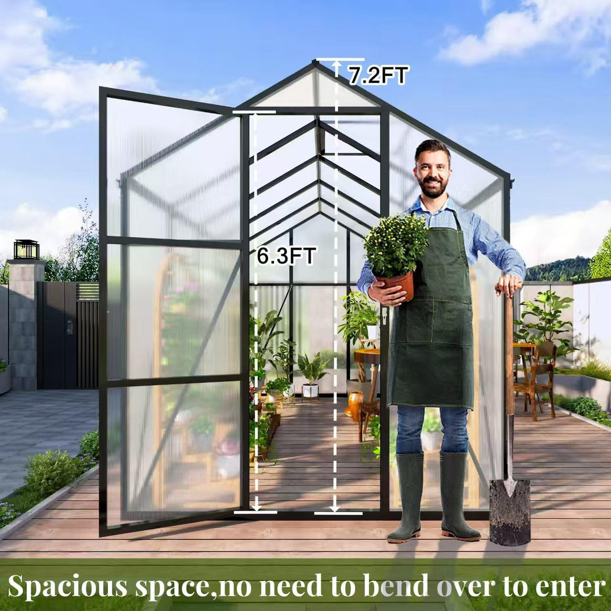 7.2FT High 6*8.2FT Greenhouse for Outdoors,Polycarbonate Greenhouse with Stronger Wind Protection