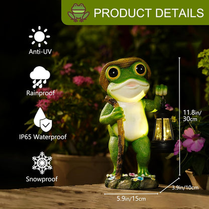 Solar Frog Garden Decor with Lantern Outdoor Statue for Patio Pathway Frog Figurine for Yard