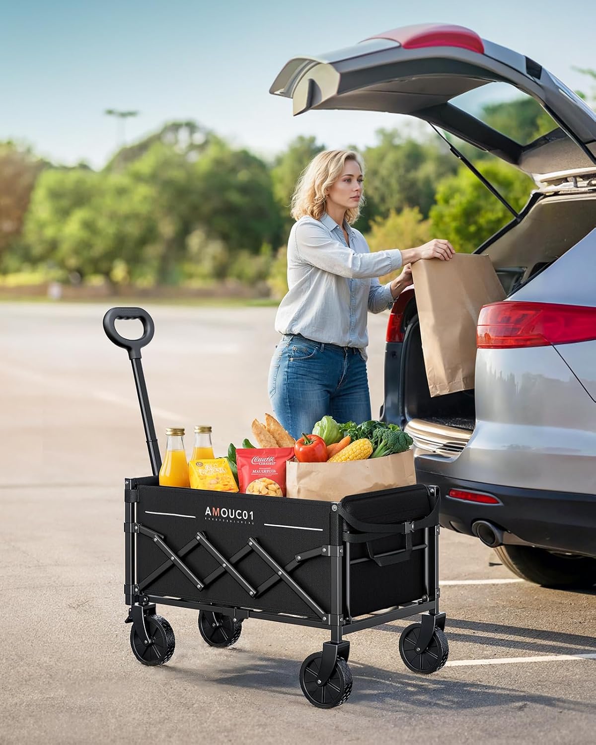 AMADA HOMEFURNISHING Wagon Cart Foldable, Collapsible Wagon Cart with 360 LBS Max Load & Expandable