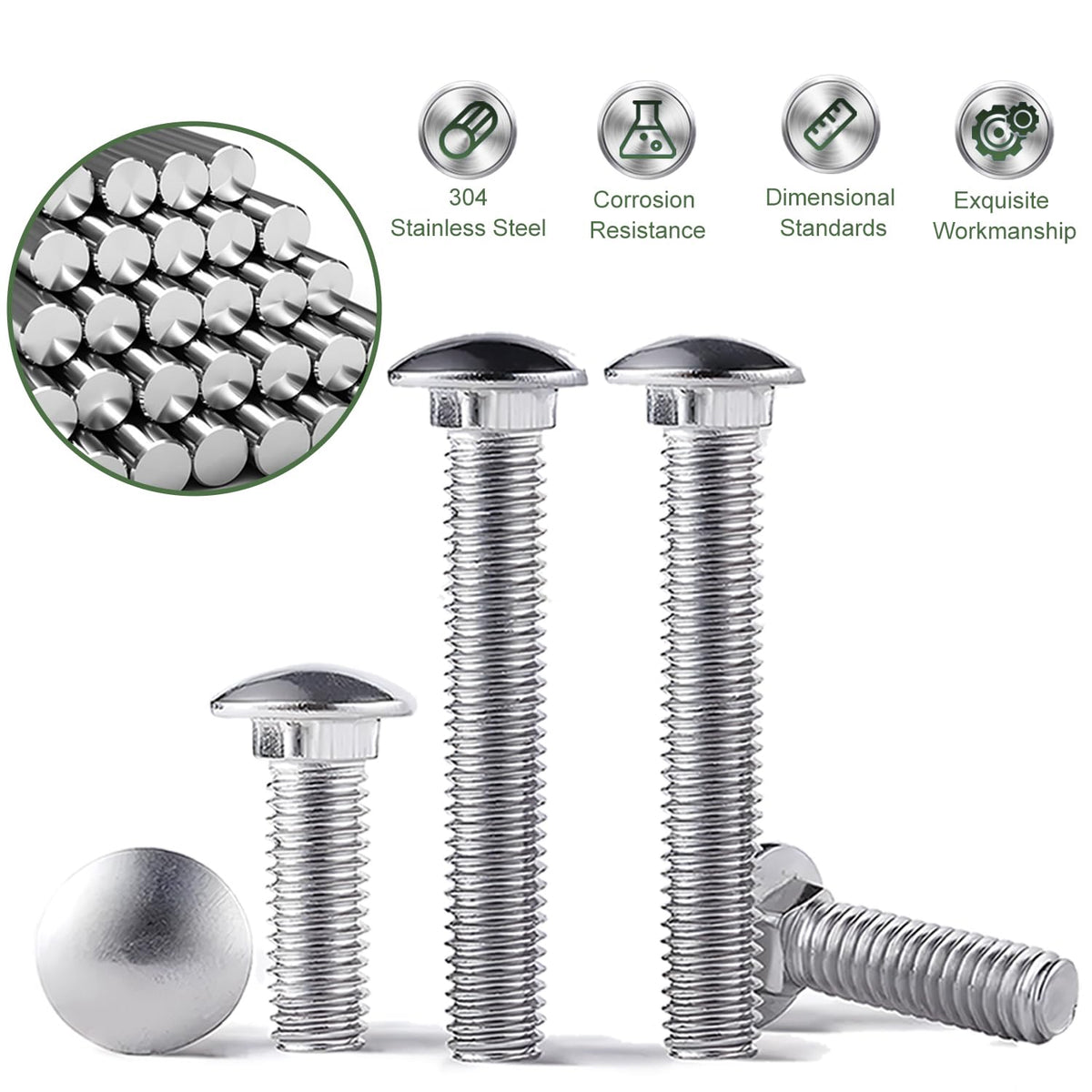5/16-18 Carriage Bolts Set 40pcs Wheelbarrow Handles Replacement Kit 304 Stainless Steel Nut and