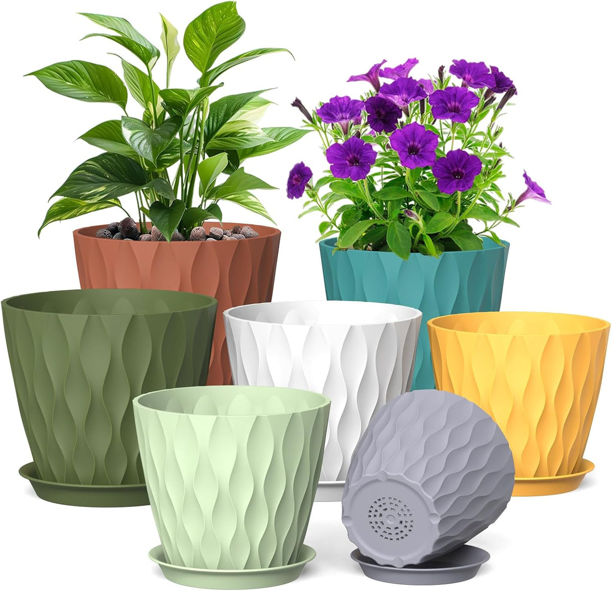 7/6.5/6/5.5/5/4.5/4 inch Plant Pots for Indoor Outdoor Plants, 7 Pack Thick Flower Pots with