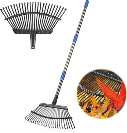 Garden Rake for Leaves, Leaf Rakes Heavy Duty for Yard,Lawn,Shrub,Grass,Mulch, 18" Metal Head,6ft