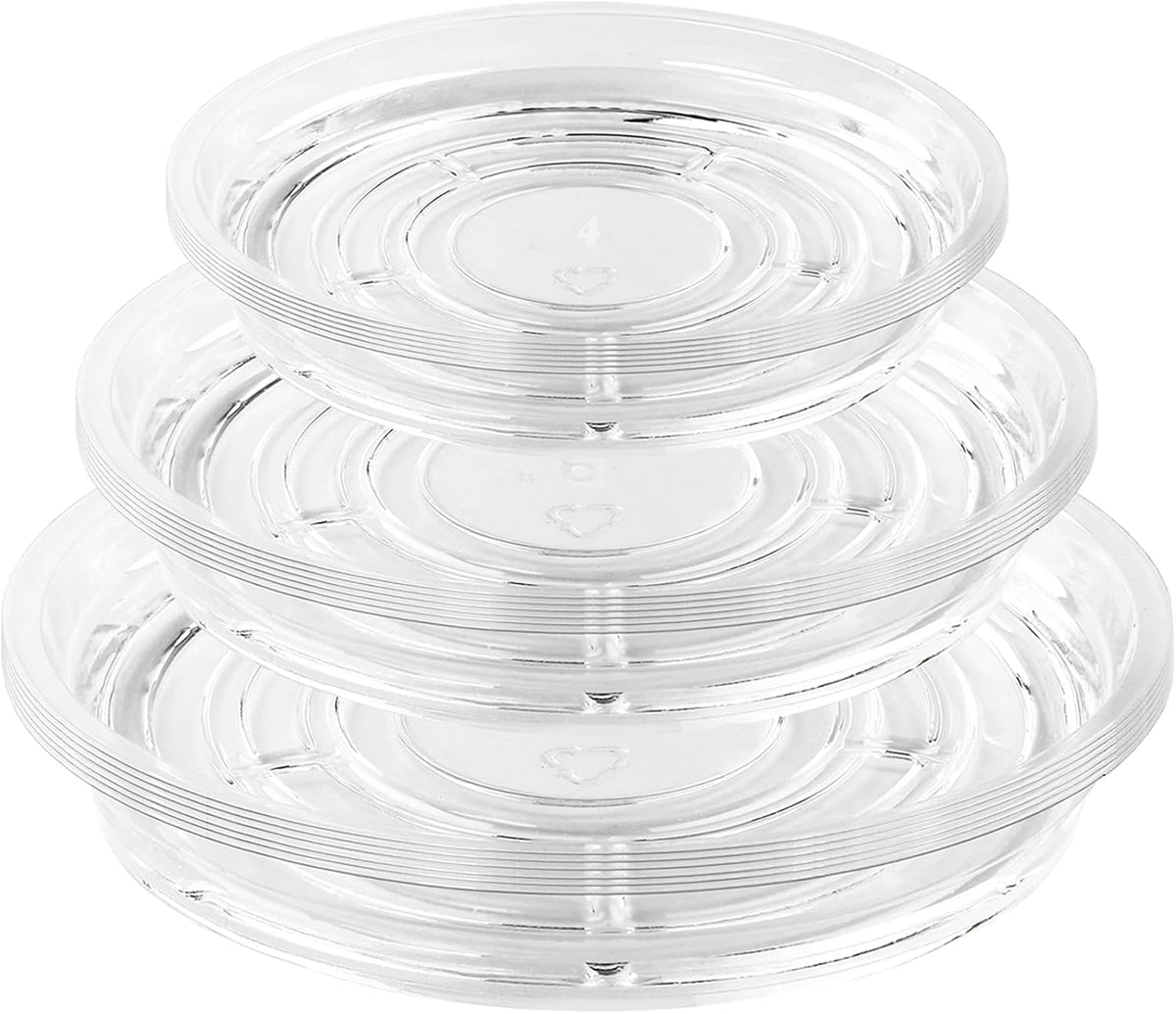 30 Pack Clear Plant Saucers for Indoors (4, 6, 8 inch) Flower Pot Saucers for Potted Plants Plant