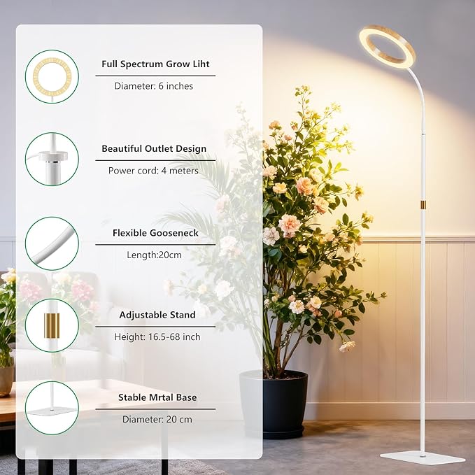 Full Spectrum Grow Light with Stand for Indoor Plants, Floor Plant Light, 6/12/18H Timer, 3 Color