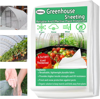 6.5FTx10FT Greenhouse Plastic Sheeting, 6 Mil Thick Clear Polyethylene Film, Waterproof Wind Frost