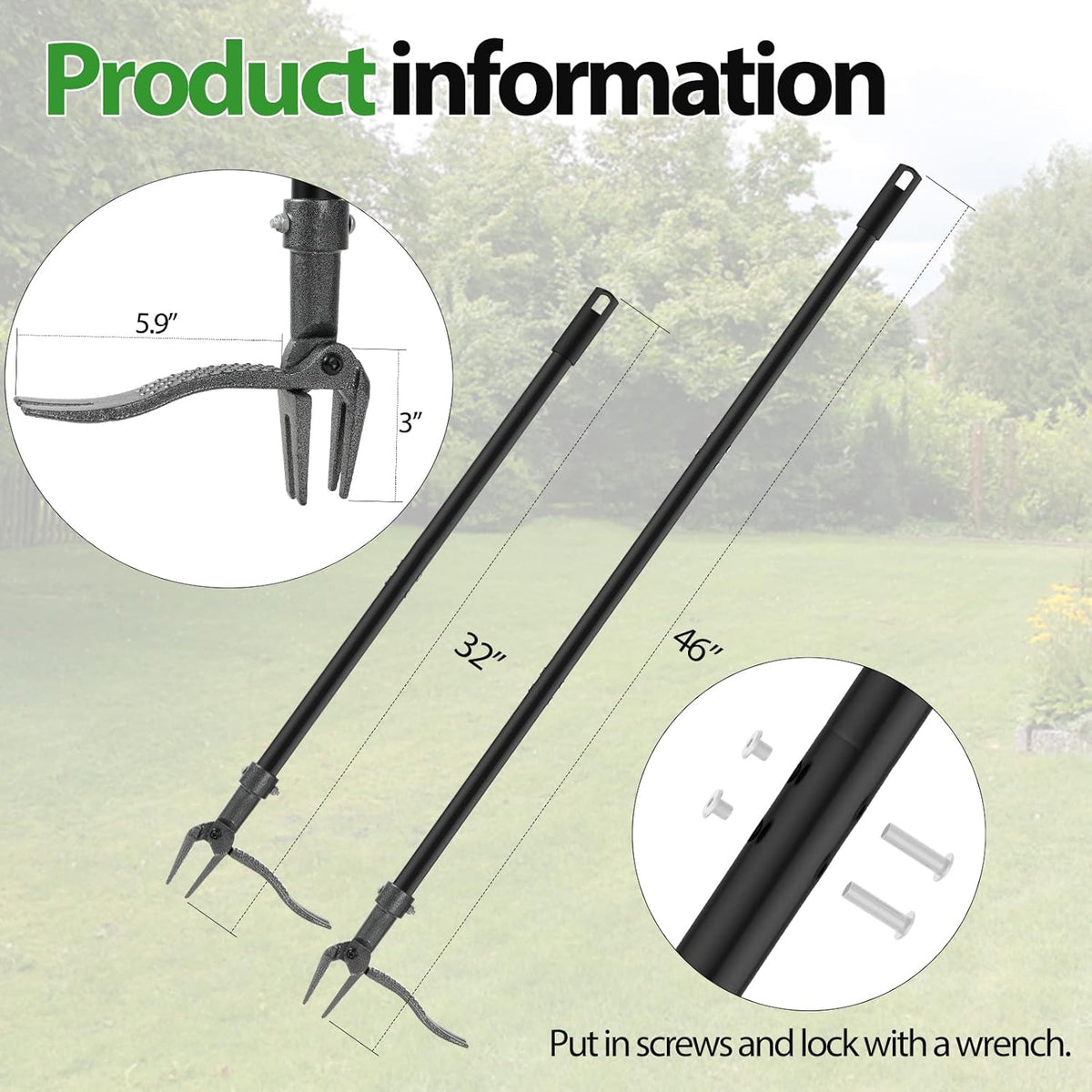 Weed Puller, Stand Up Weed Puller Tool with Steel Long Handle & 4-Claw Steel Head, 46" Adjustable