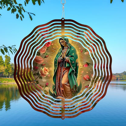 Virgin Mary Prayer Wind Spinner, Metal Wind Spinners Outdoor Indoor, Virgin Mary Hanging Garden