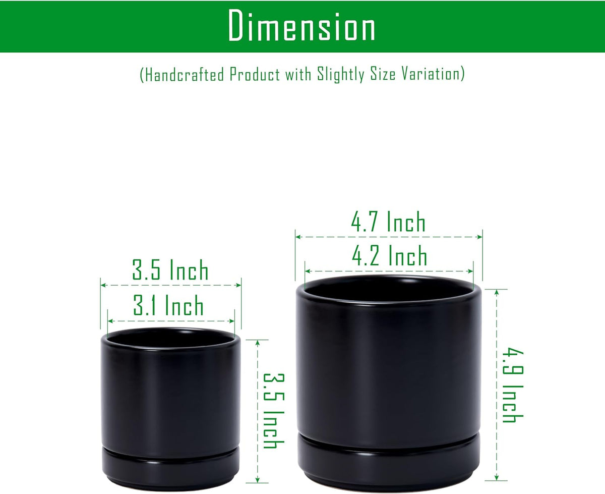 D'vine Dev 3.5 Inch & 4.7 Inch Ceramic Planter Pots for Plants with Drainage Hole and Saucer