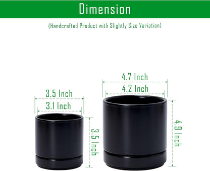 D'vine Dev 3.5 Inch & 4.7 Inch Ceramic Planter Pots for Plants with Drainage Hole and Saucer