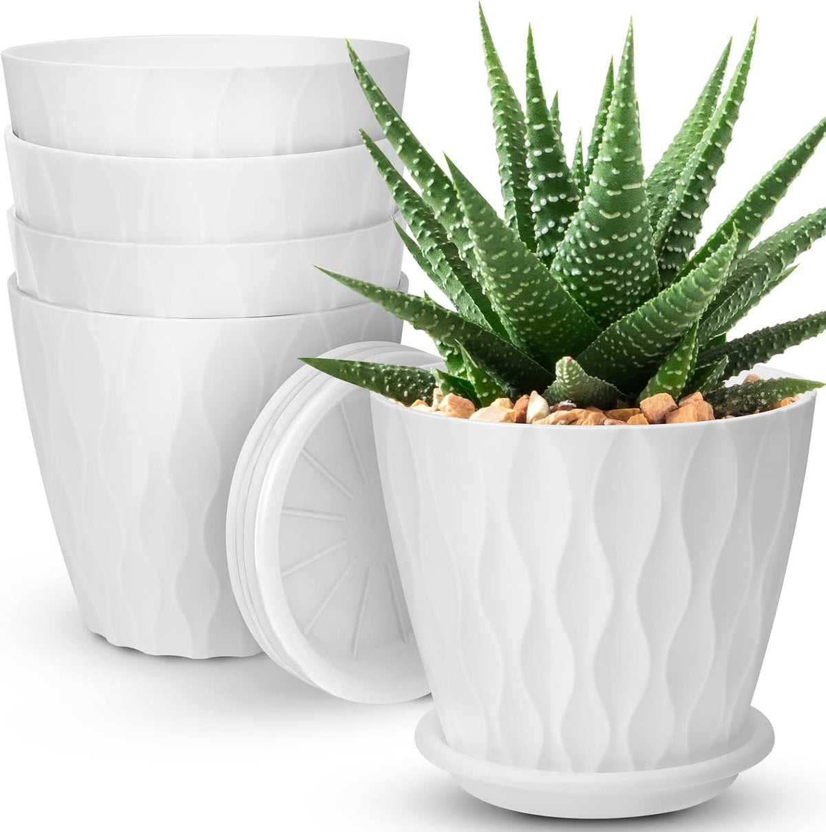 6 inch Plant Pots, 5 Pack Flower Pots Outdoor Indoor, Planters with Drainage Hole and Tray