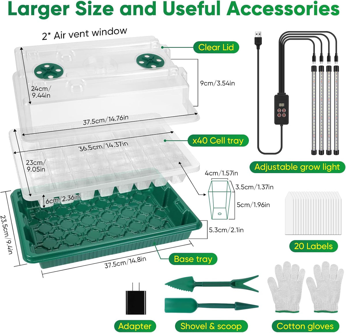 BlumWay Seed Starter Tray with Grow Light,80-Cells Seedling Tray with Humidity Dome/Indoor Grow