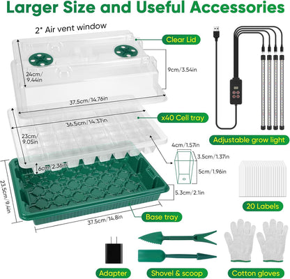 BlumWay Seed Starter Tray with Grow Light,80-Cells Seedling Tray with Humidity Dome/Indoor Grow