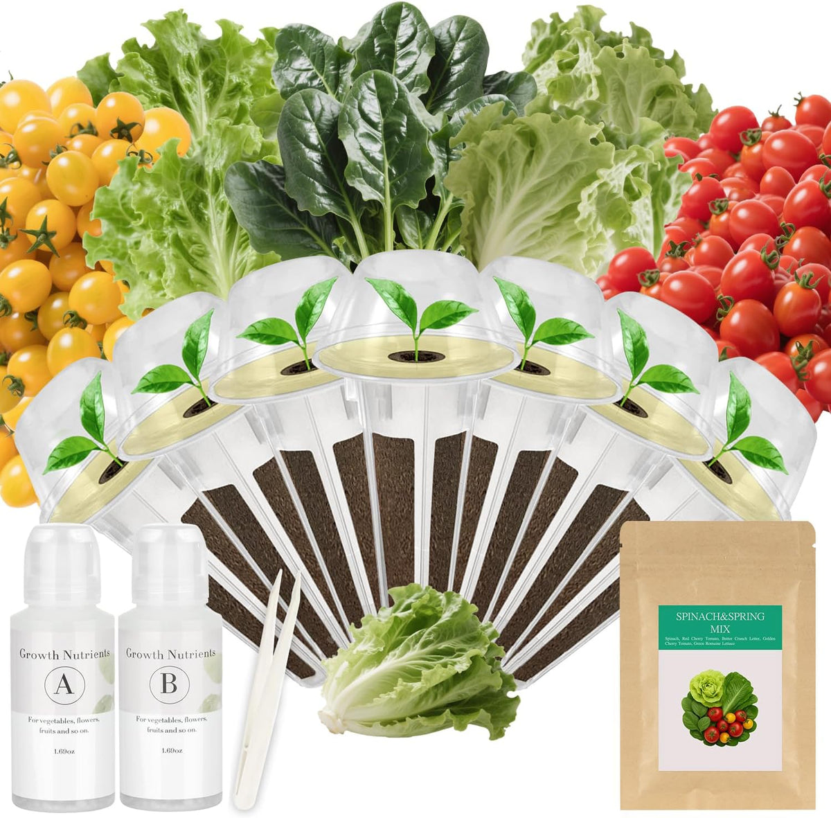 Spinach & Spring Mix Seed Pod Kit for AeroGarden, Ahopegarden, MUFGA with Red Cherry/Golden Cherry