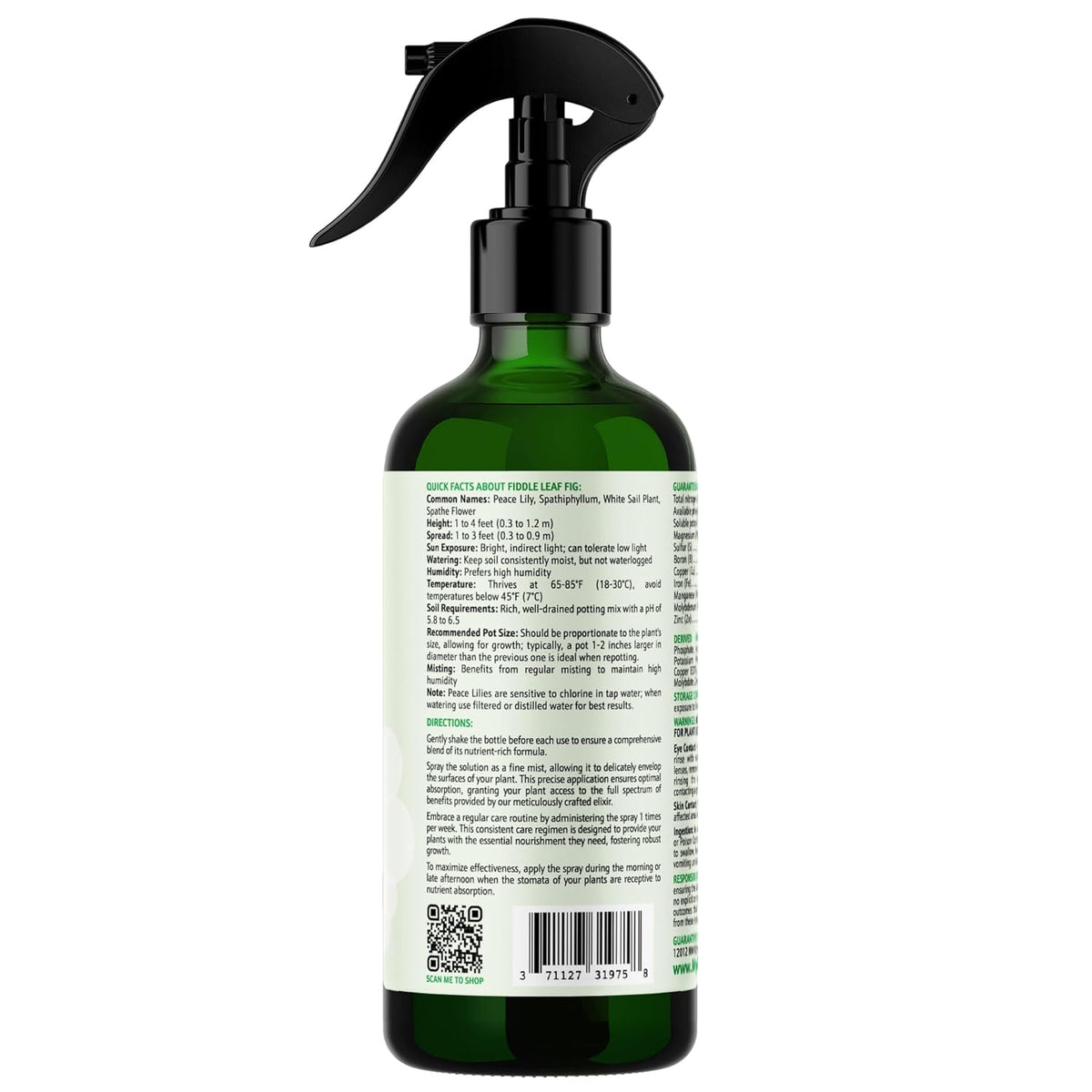 Peace Lily Foliar Spray - 3-1-2 Plant Fertilizer - Premium Spray for Indoor Plants with Essential