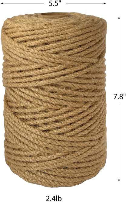 2-Pack Natural Jute Twine Rope, 5mm x 656ft Heavy Duty & Eco-Friendly - for Crafts, Gardening, Cat