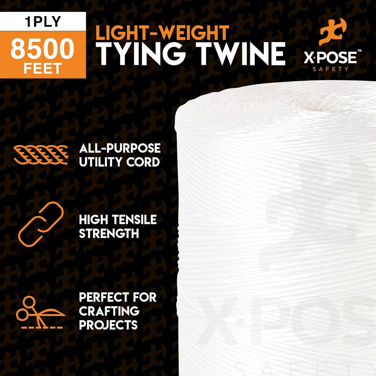 Polypropylene Tying Twine - 1 Ply White Plastic Poly Twine String 8500' Roll - Soft On Hands