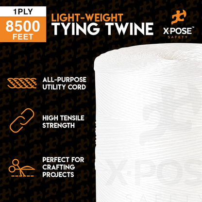 Polypropylene Tying Twine - 1 Ply White Plastic Poly Twine String 8500' Roll - Soft On Hands