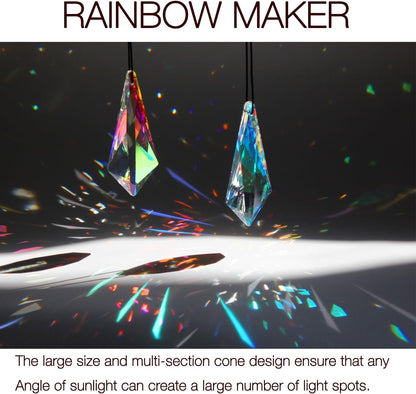 2PCS 5" Large Lanky Cone Crystal Sun Catcher Prisms, STINO Hanging Suncatchers with Glass Prism