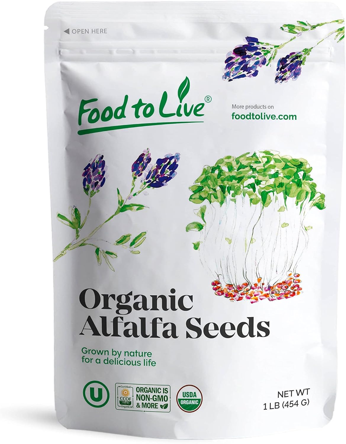 Food to Live Organic Alfalfa Seeds for Sprouting, 1 Pound - Non-GMO, Edible Seeds, Pure, Vegan