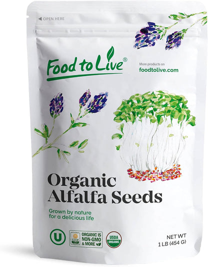 Food to Live Organic Alfalfa Seeds for Sprouting, 1 Pound - Non-GMO, Edible Seeds, Pure, Vegan