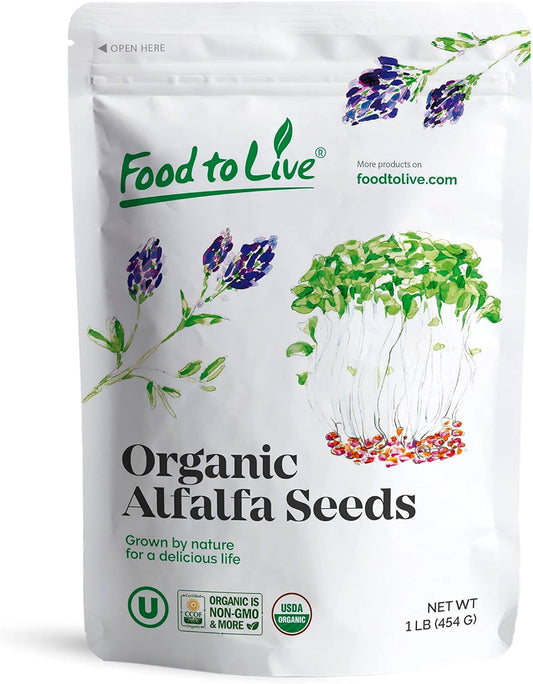 Food to Live Organic Alfalfa Seeds for Sprouting, 1 Pound - Non-GMO, Edible Seeds, Pure, Vegan