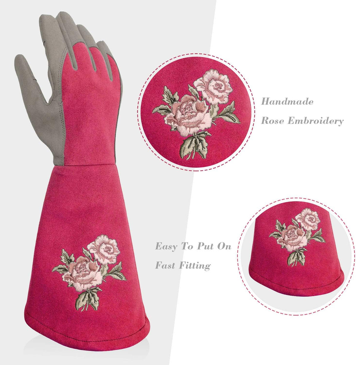 Rose Pruning Gloves Thorn Resistant, Embroidery Gardening Gloves with Extra Long Forearm Protection