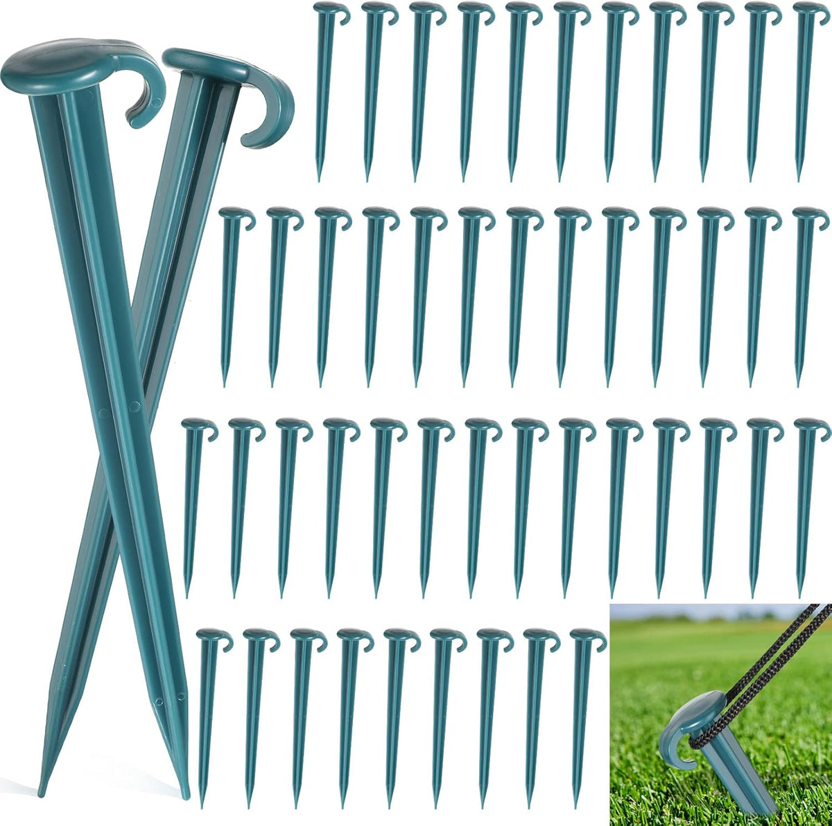 Vicenpal 50 Pcs 7 Inch Plastic Yard Stakes Inflatables Heavy Duty Plastic Garden Stakes for Tent