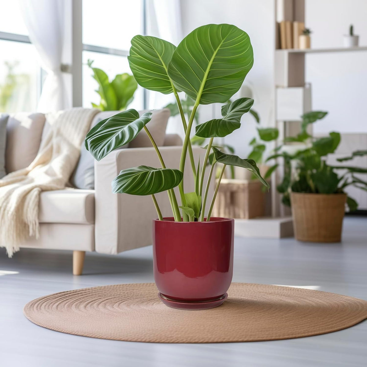 Ceramic Pots for Plants - 12 Inch Plant Pot Indoor with Drainage Hole and Saucer Large Planter