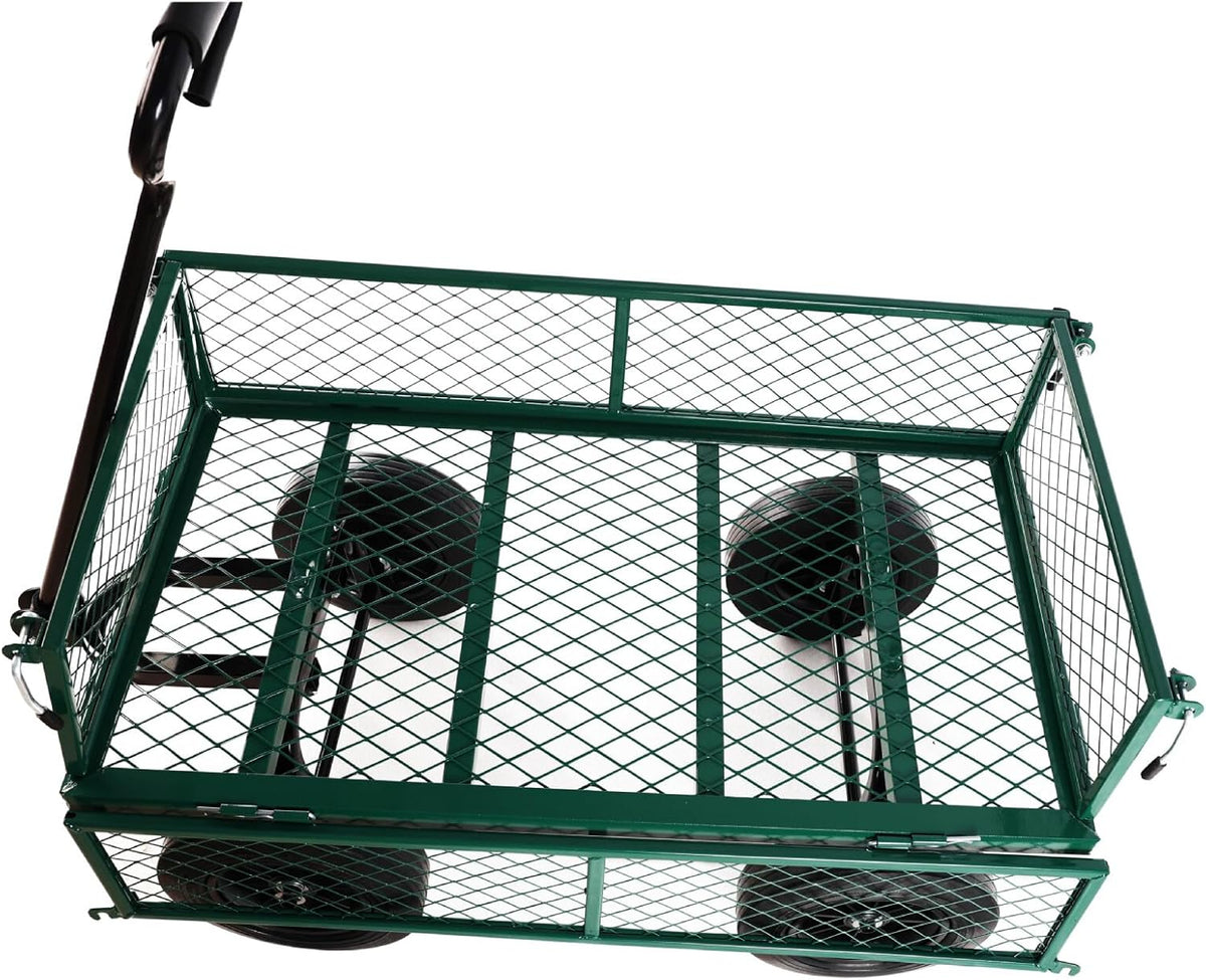 Heavy-Duty Solid Tire Garden Dump Cart - 4.86 cu. ft. Yard Wagon Cart with 600 LBS Capacity &