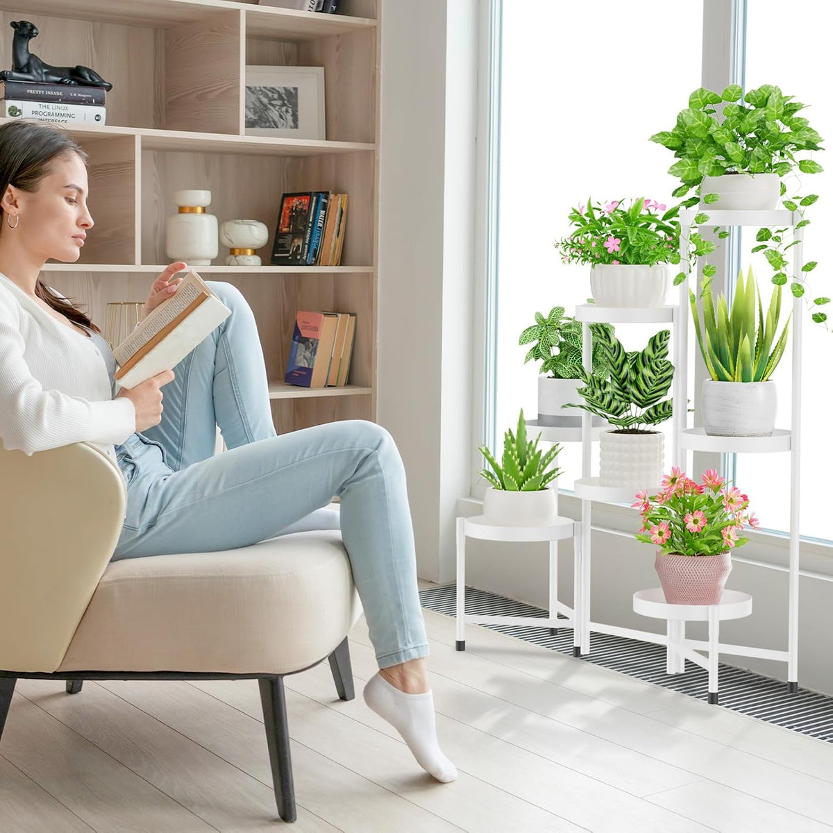 iDavosic.ly Plant Stand Indoor Outdoor, 8 Tier Corner Metal Flower Display Holder Shelf, Folding