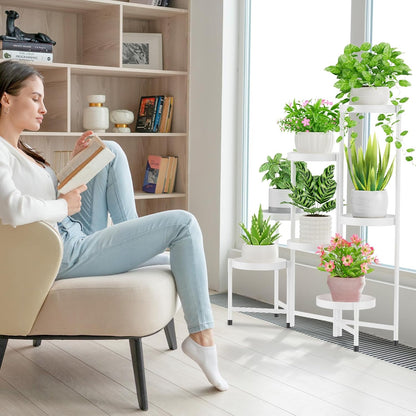 iDavosic.ly Plant Stand Indoor Outdoor, 8 Tier Corner Metal Flower Display Holder Shelf, Folding