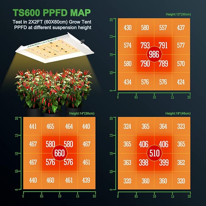 MARS HYDRO TS600 100W LED Grow Light for Beginners, New Diodes Layout Full Spectrum Growing Lamps