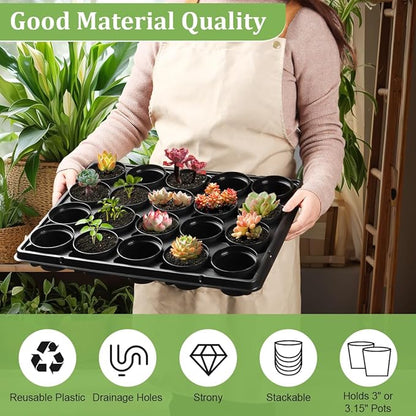 3 Inch Plastic Plant Pots 100 Pcs with 5 Pcs 20 Cell Seed Starter Trays, Thick Black Small Nursery