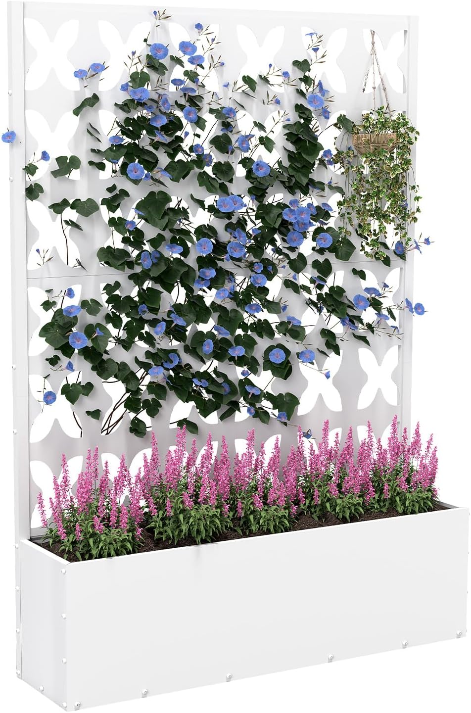 Metal Planter Box with Trellis,70.9"x47.2"x15.7" Raised Garden Bed with Drainage Holes, Privacy