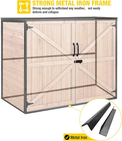 Aivituvin Outdoor Storage Cabinet Trash Can Storage Shed Upgraded with Metal Frame for Garbage Can