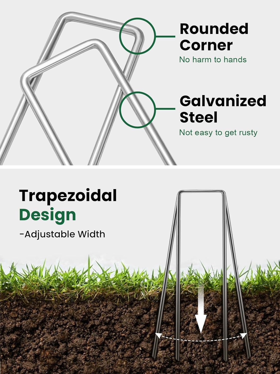 GROWNEER 100 Packs 12 Inches Landscape Staples Heavy Duty 11 Gauge Galvanized Steel Garden Stakes