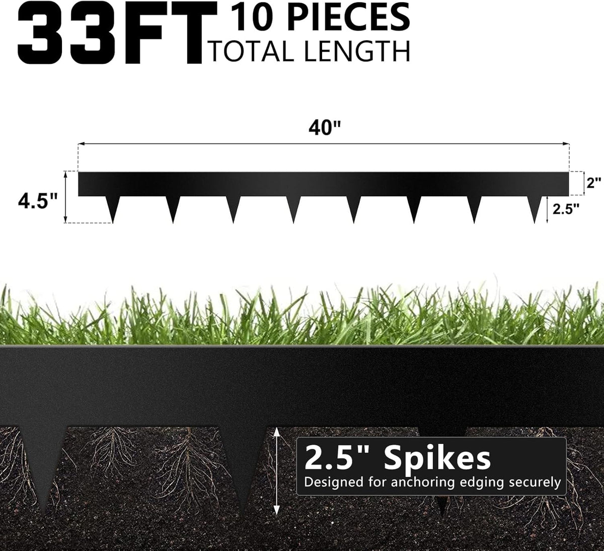 Worth Garden 10-Pack Galvanized Steel Landscape Lawn Edging - 4.5in H Black Powder Coated Bendable