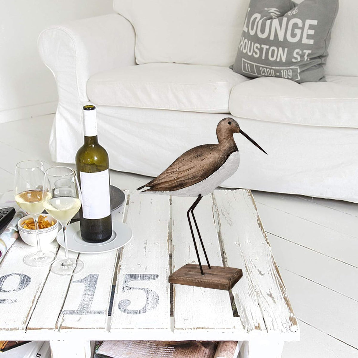 Morning View Wooden Sea Birds Decor Wood Seagull Statue Bird Figurines Seabird Statue Standing