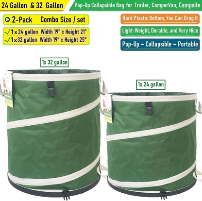 24 Gallon and 32 Gallon Collapsible Trash Can Solid Bottom for Garden Debris Bag,Yard Waste