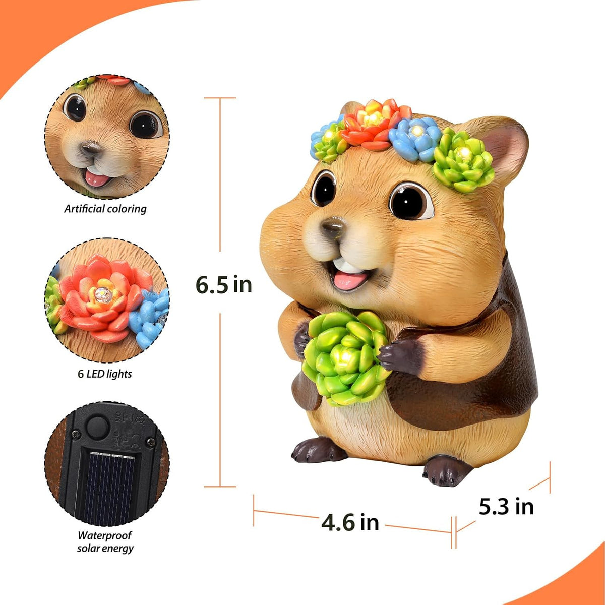 Solar Garden Decor Outdoor Statues Hamster with Succulent and LED Lights Birthday Gifts for Women
