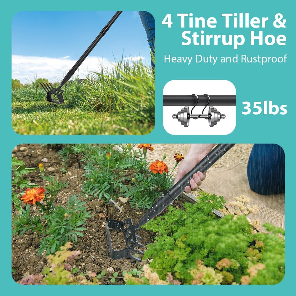 Upgraded Hula Hoe and Garden Hoe, Stirrup Hoe with Adjustable Handle for Weeding Digger loosening