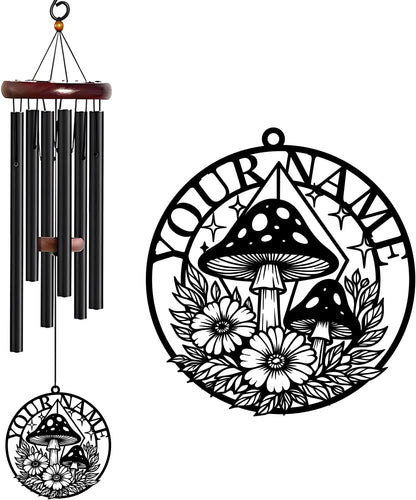 Personalized Customize Name Fantasy Mushroom Wonderland Wind Chime, Metal Iron 37 Inch Outdoor