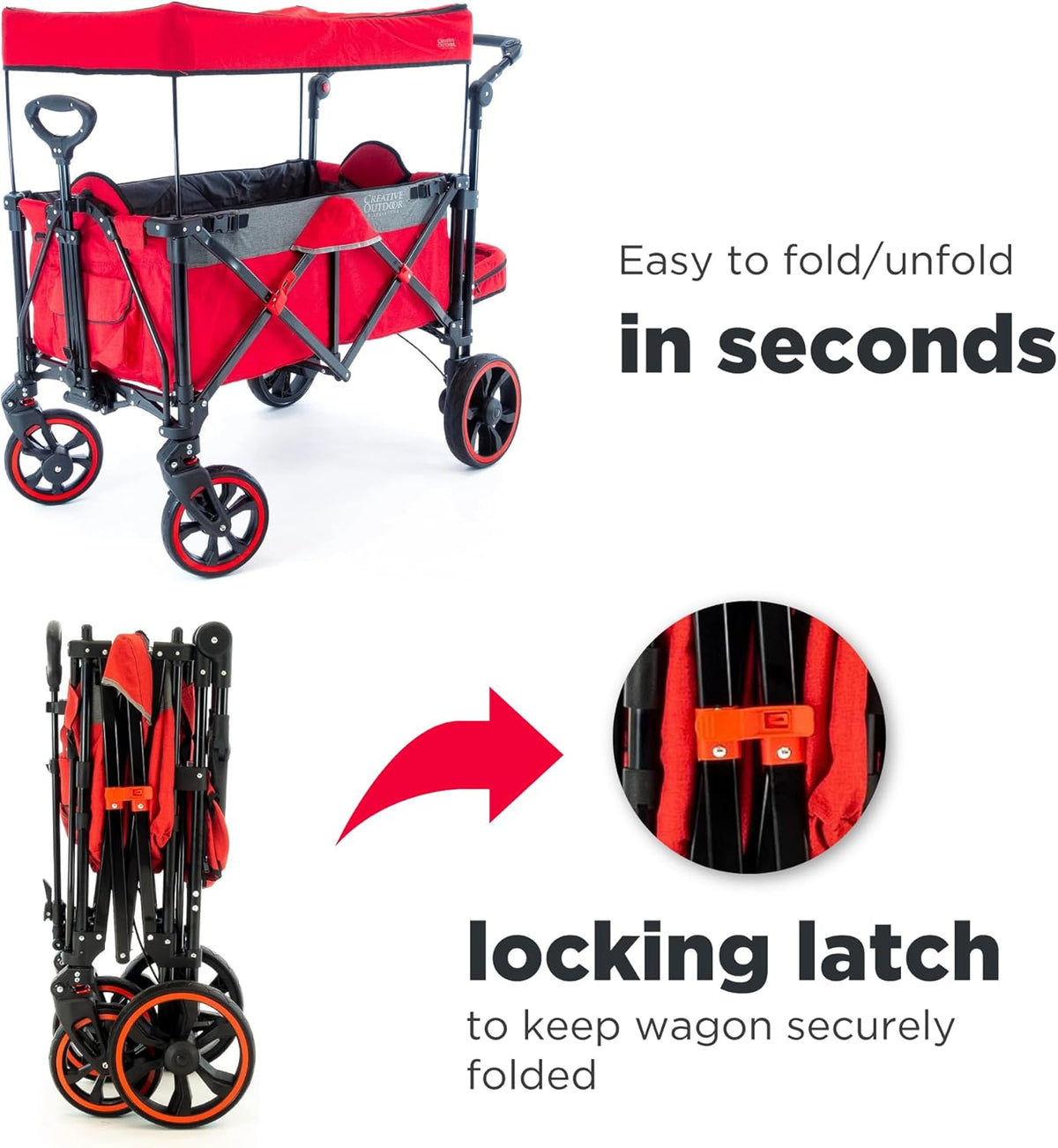 Creative Outdoor Push Pull All-Terrain Collapsible Folding Stroller Wagon for Kids, 150lbs Weight