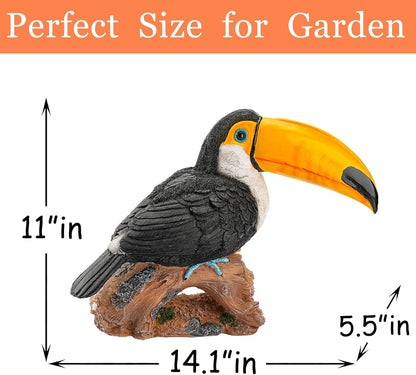 Real Toucan Statue, Vibrant Colorful Outdoor Bird Decor - 14.2" Resin Animal Sculpture,Waterproof &